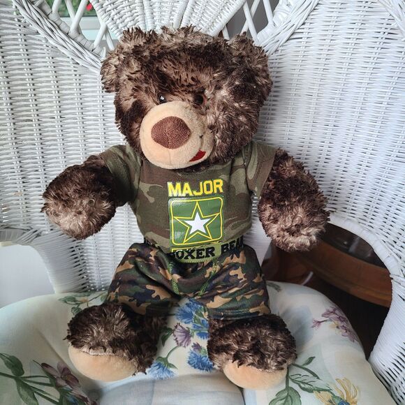 Vintage Army "Major Cutie" Teddy Bear Brown Plush Stuffed Animal W/ Camo Outfit - Picture 1 of 10
